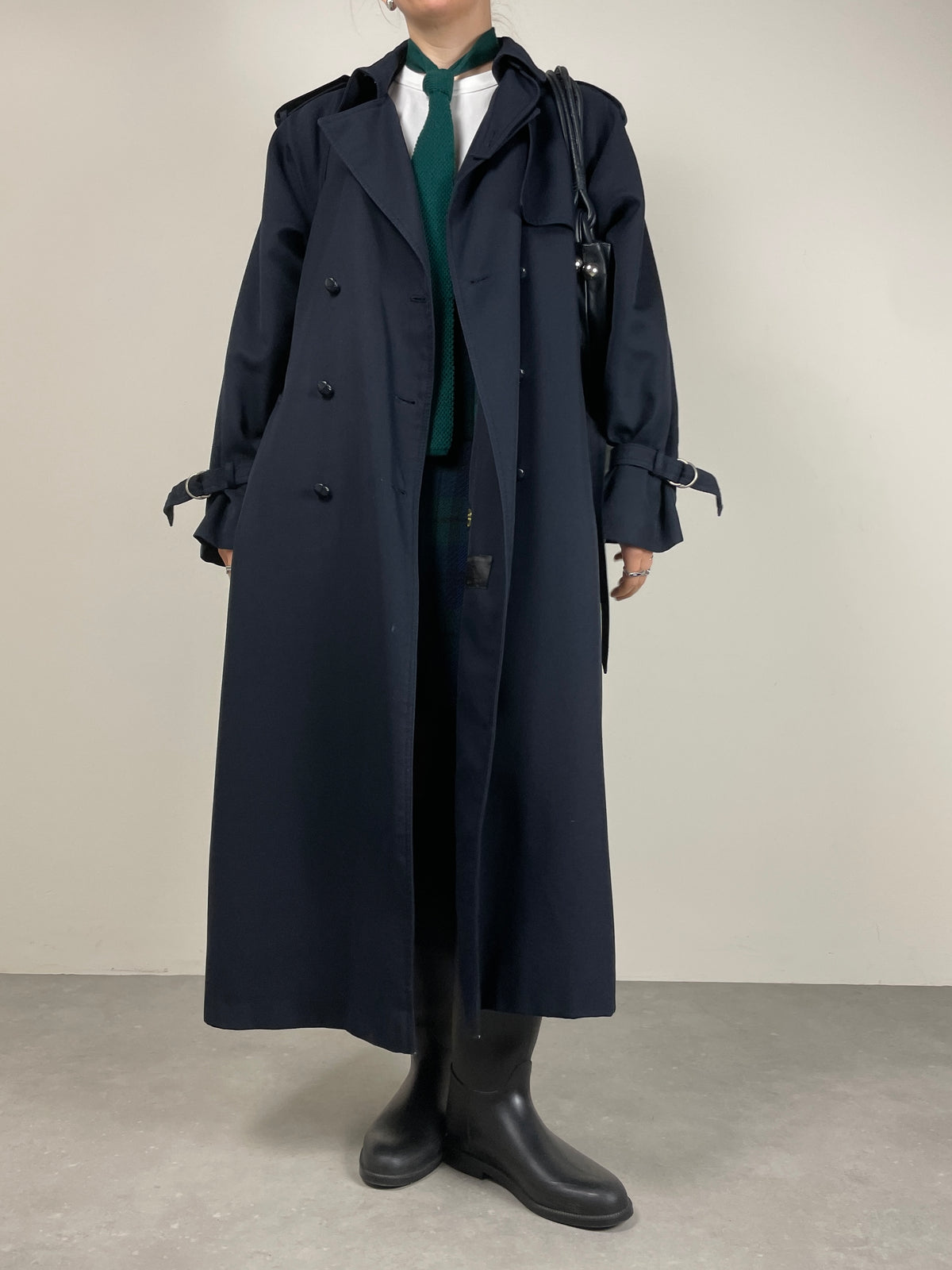 Trench blu con gilet tartan staccabile