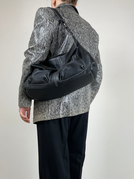 Maxi borsa in vera pelle nera