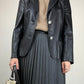 Blazer in vera pelle blu notte con bottoni in madreperla