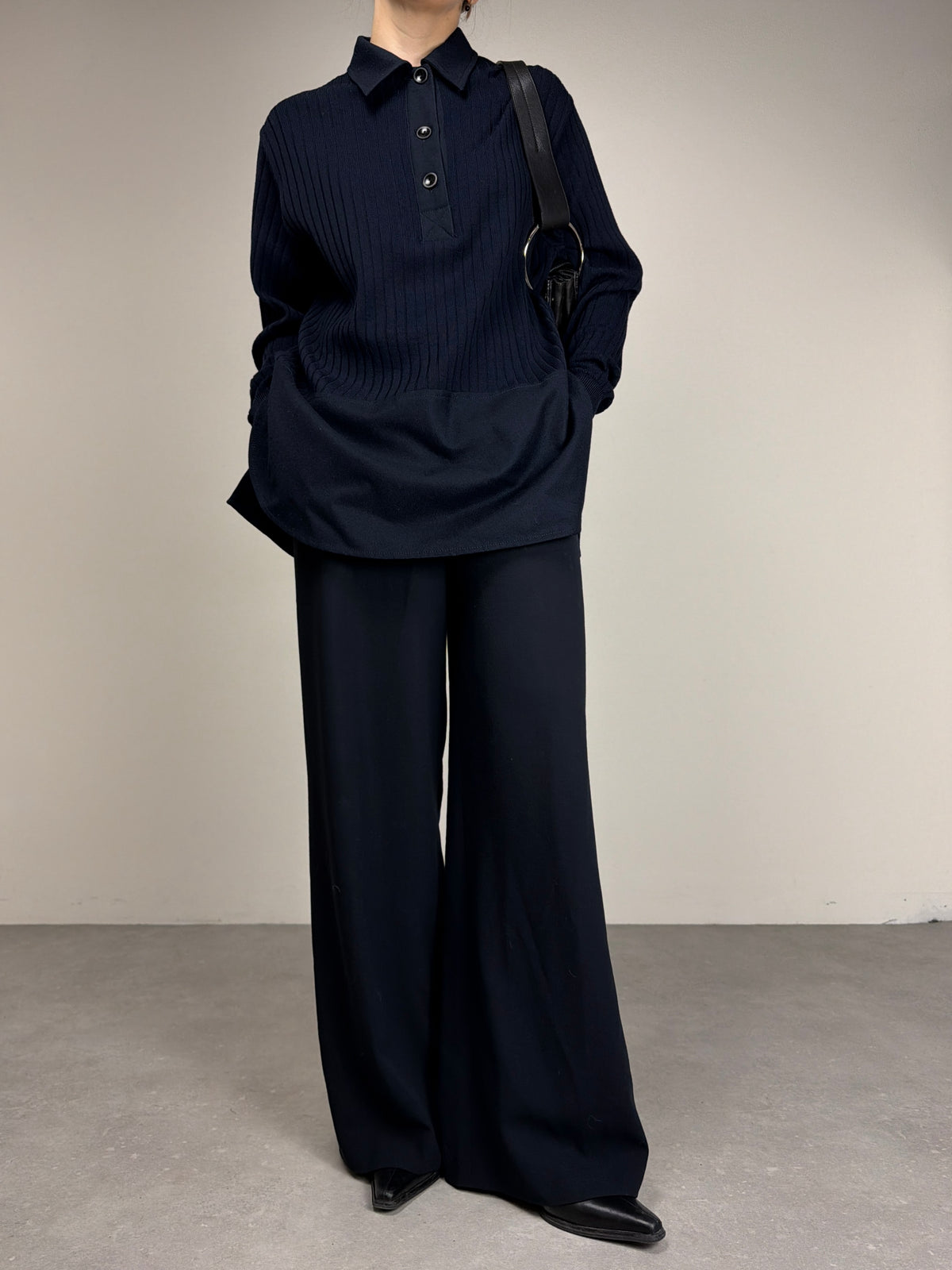 Polo camicia vintage made in Italy in lana blu
