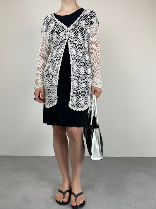 Cardigan all’uncinetto con motivo floreale
