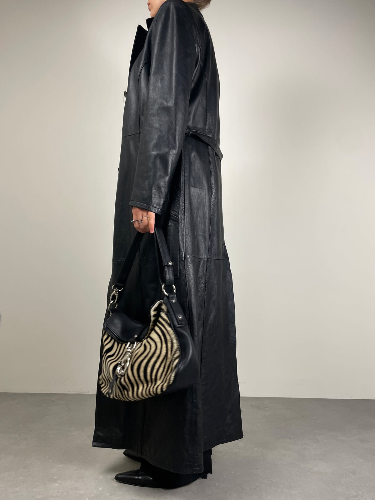 Trench lungo in vera pelle nero