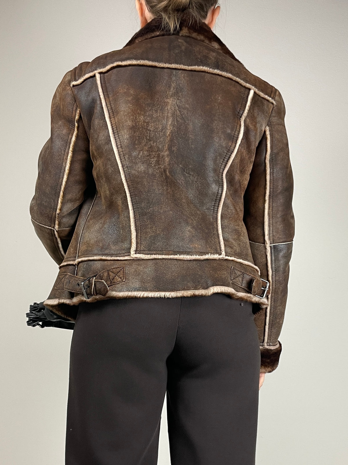 Marella montone in vero shearling marrone