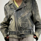 Chiodo vintage in vera pelle effetto distressed