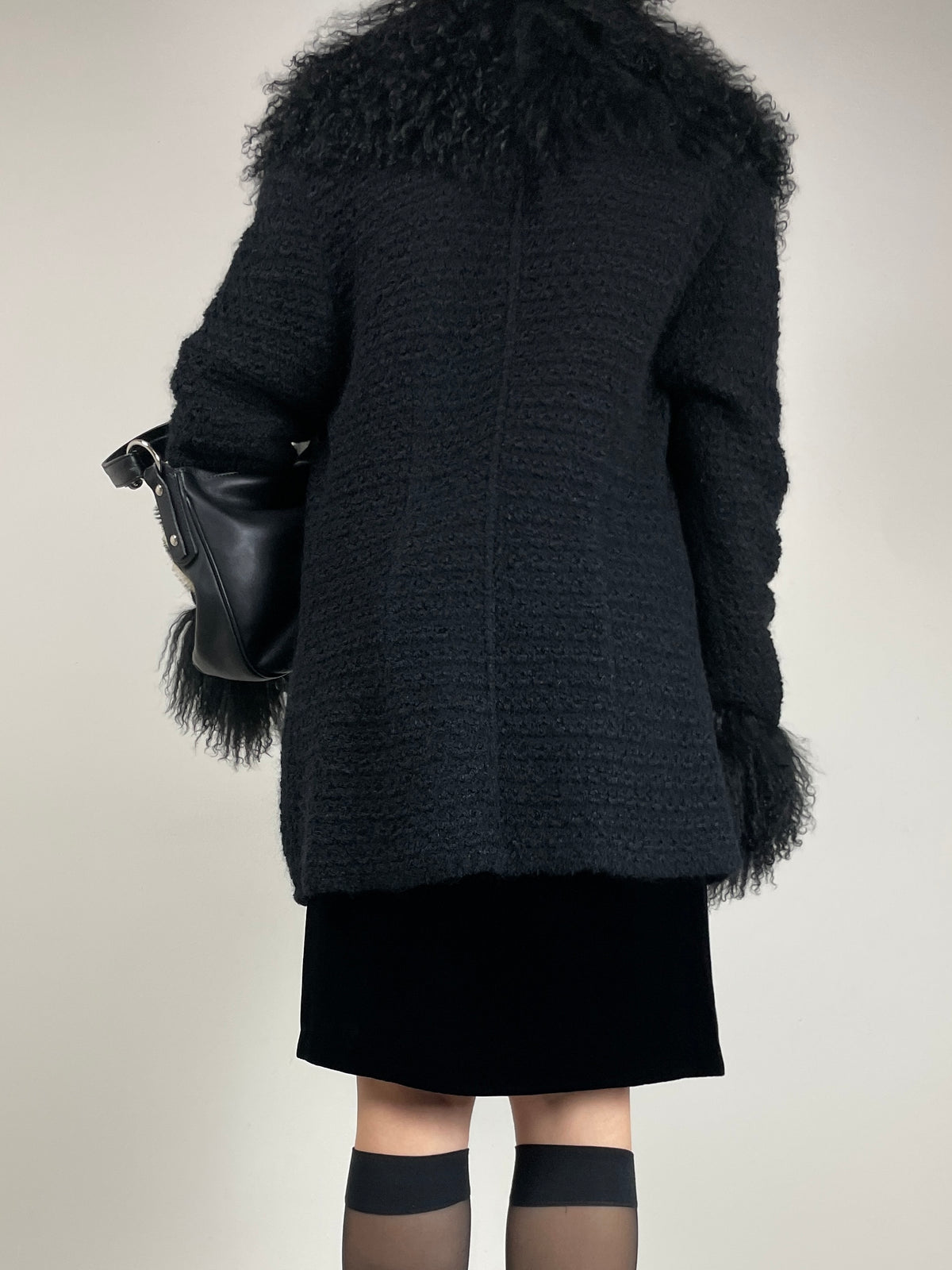 GENNY cardigan in misto mohair e seta con pelliccia Mongolia