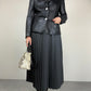 Blazer in vera pelle blu notte con bottoni in madreperla