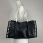 Shopper in vera pelle nera con inserti bianchi
