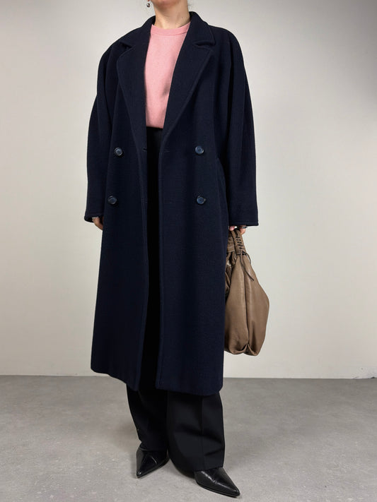 Cappotto blu a doppiopetto in lana e cashmere