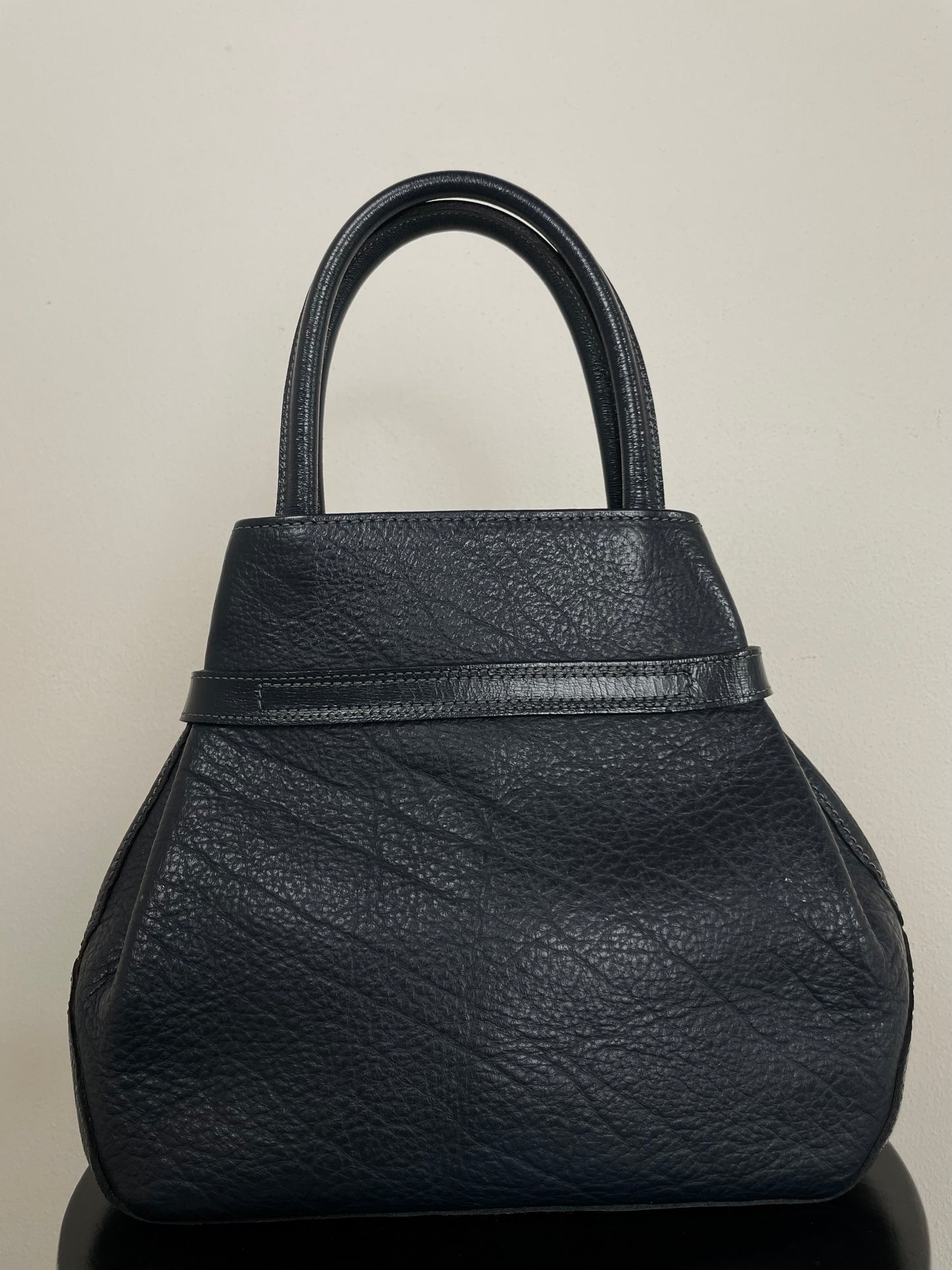 Blue leather handbag