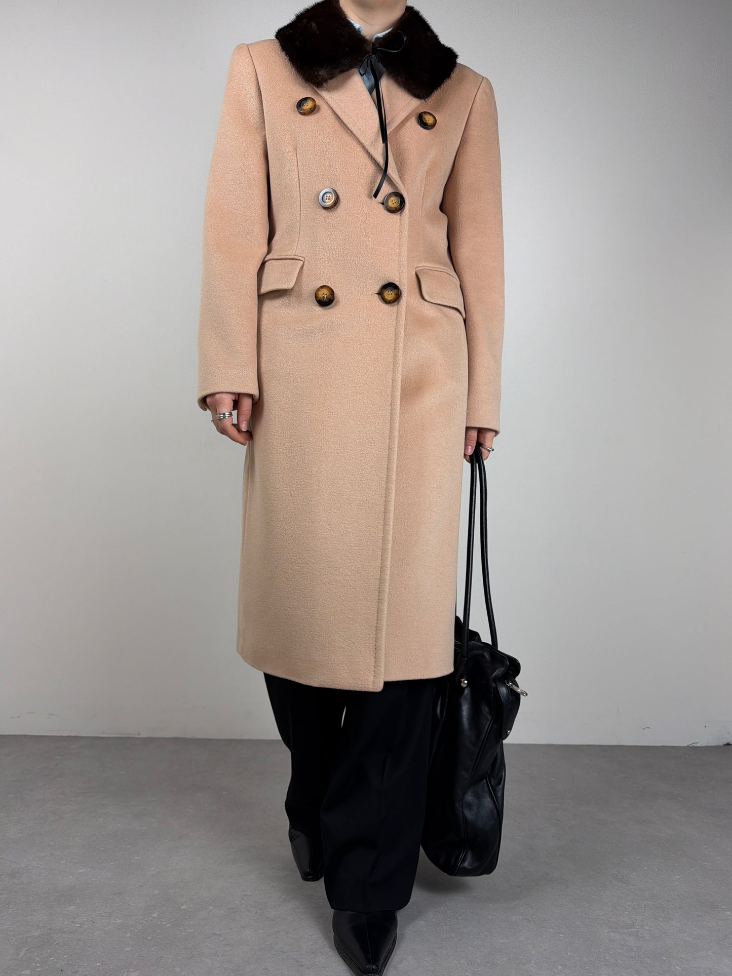 Cappotto vintage a doppiopetto in lana cashmere e angora
