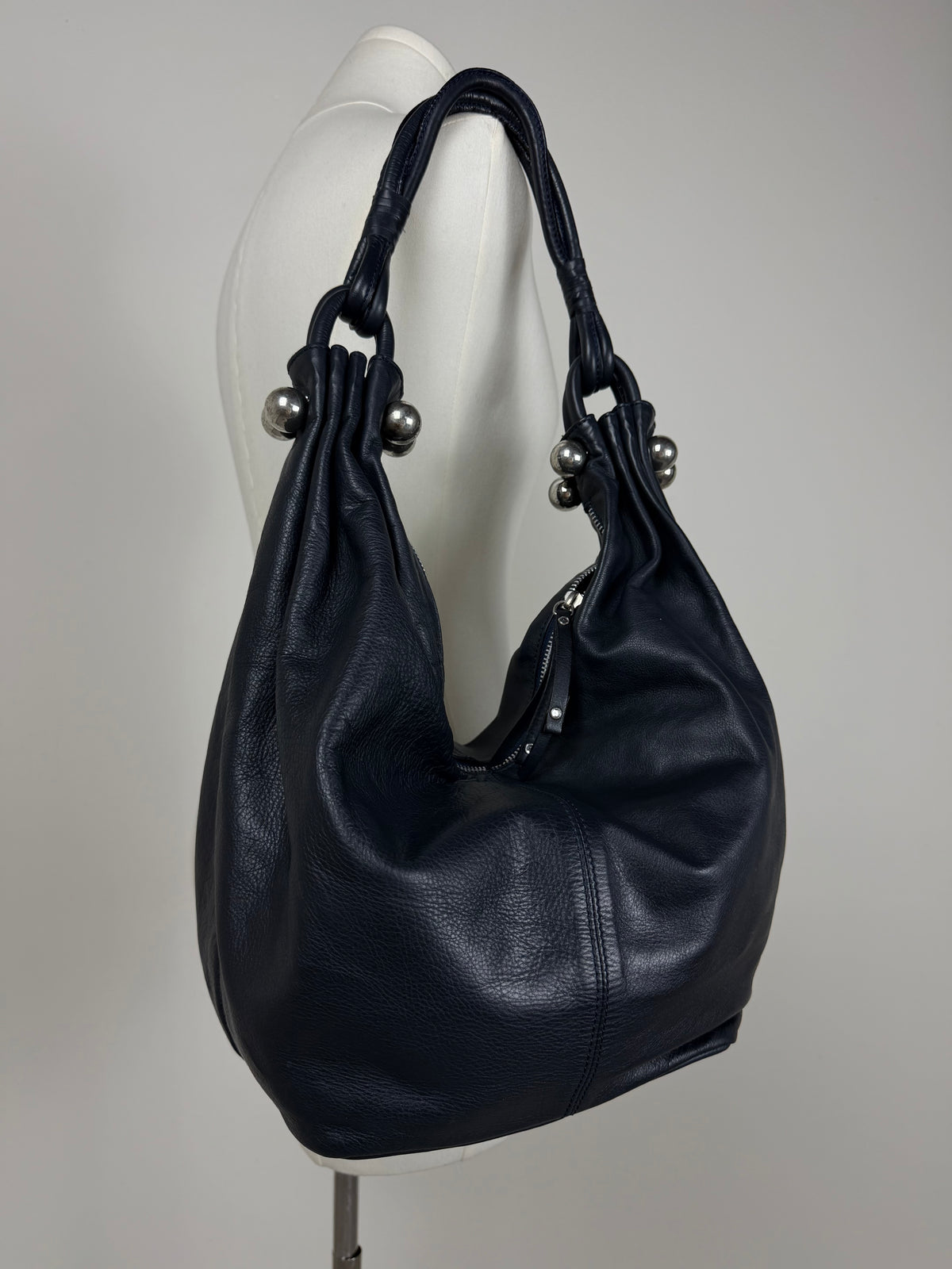 Hobo bag in vera pelle blu