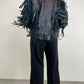 Chiodo vintage in pelle con frange e rose