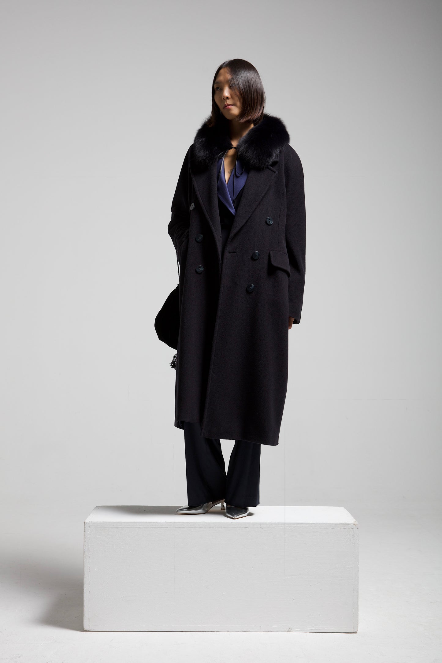 Cappotto a doppiopetto in lana blu