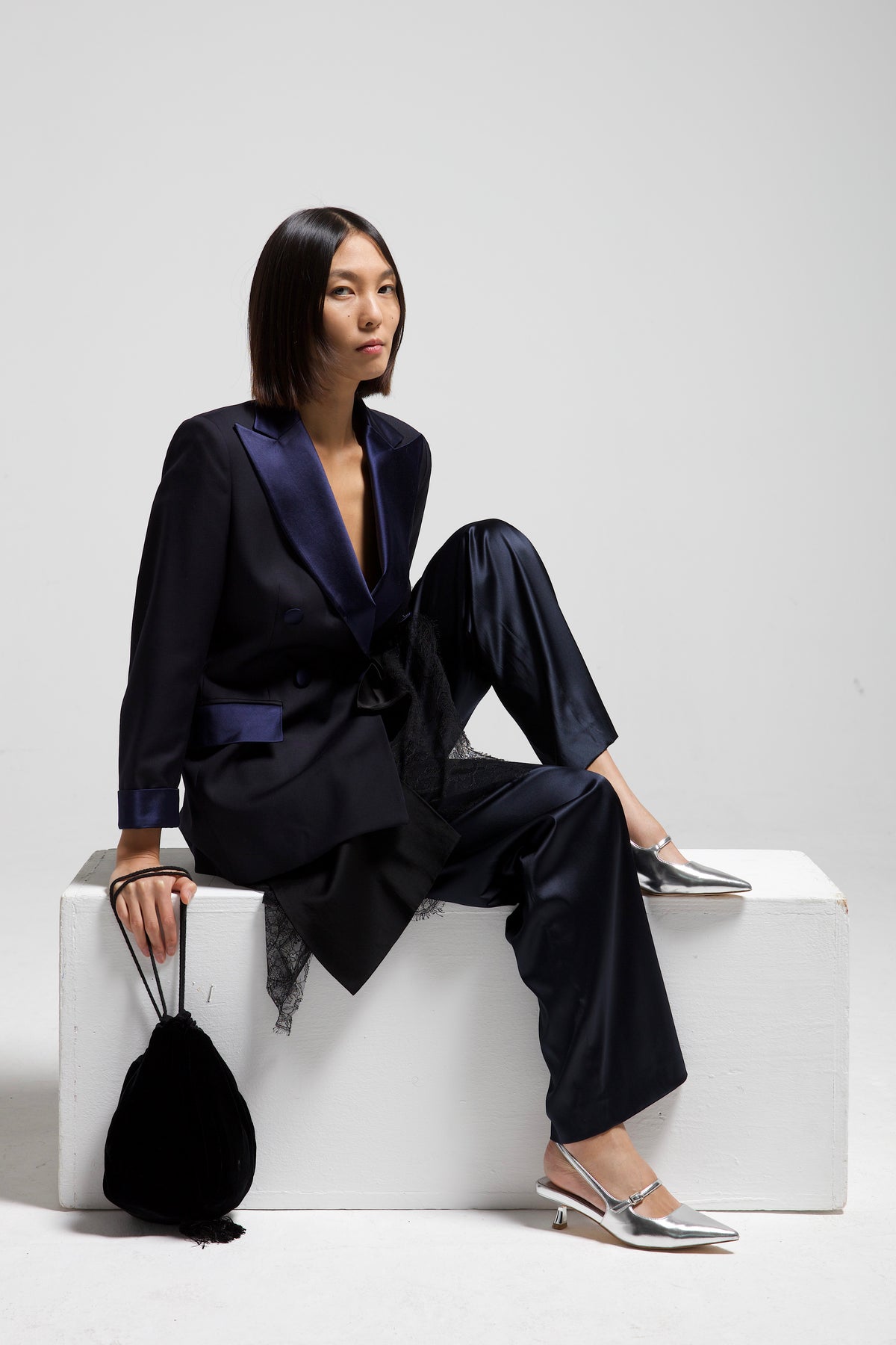 Pantaloni Alberta Ferretti in seta blu