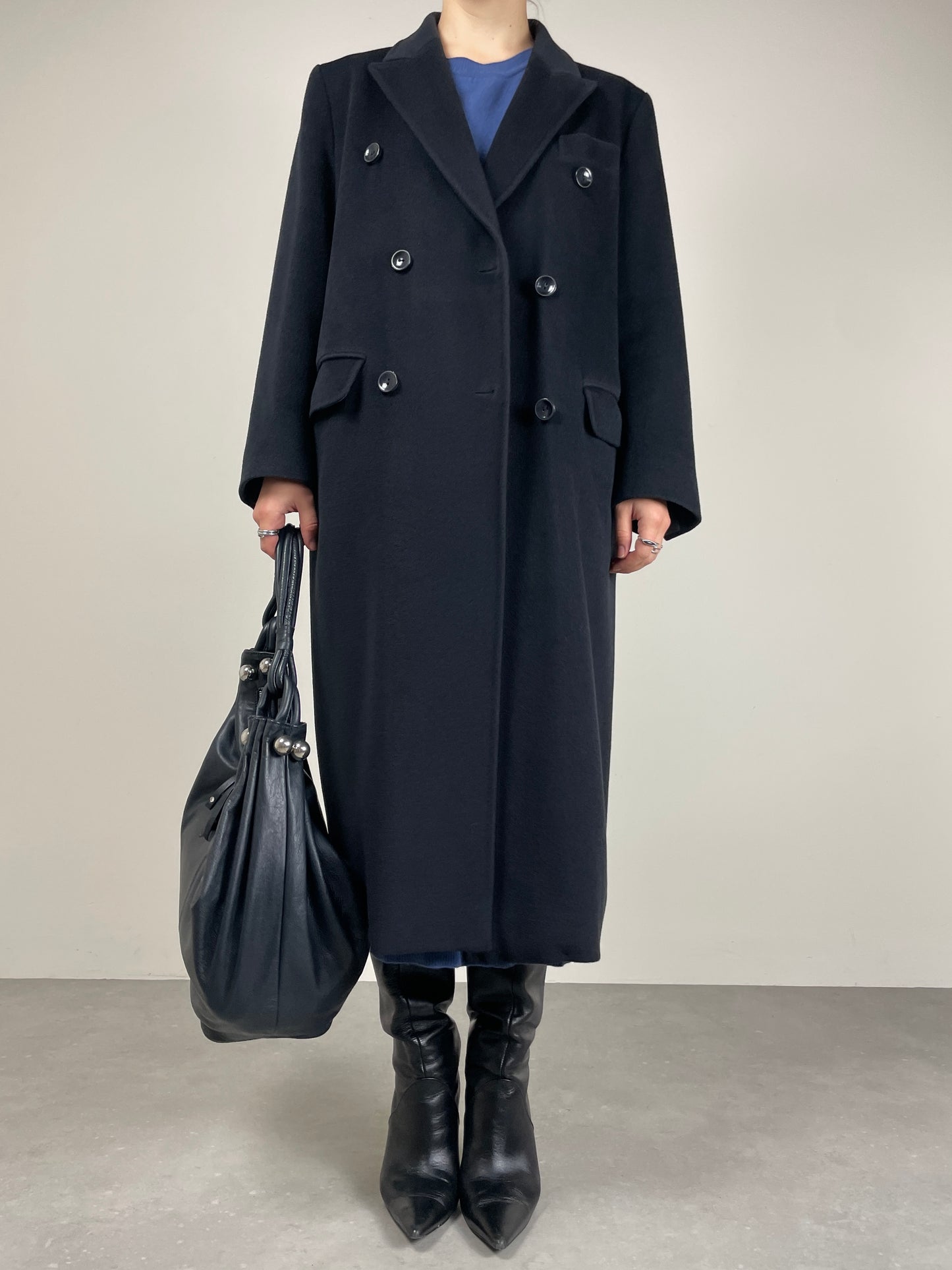 Cappotto a doppiopetto in lana, cashmere e ancora blu scuro