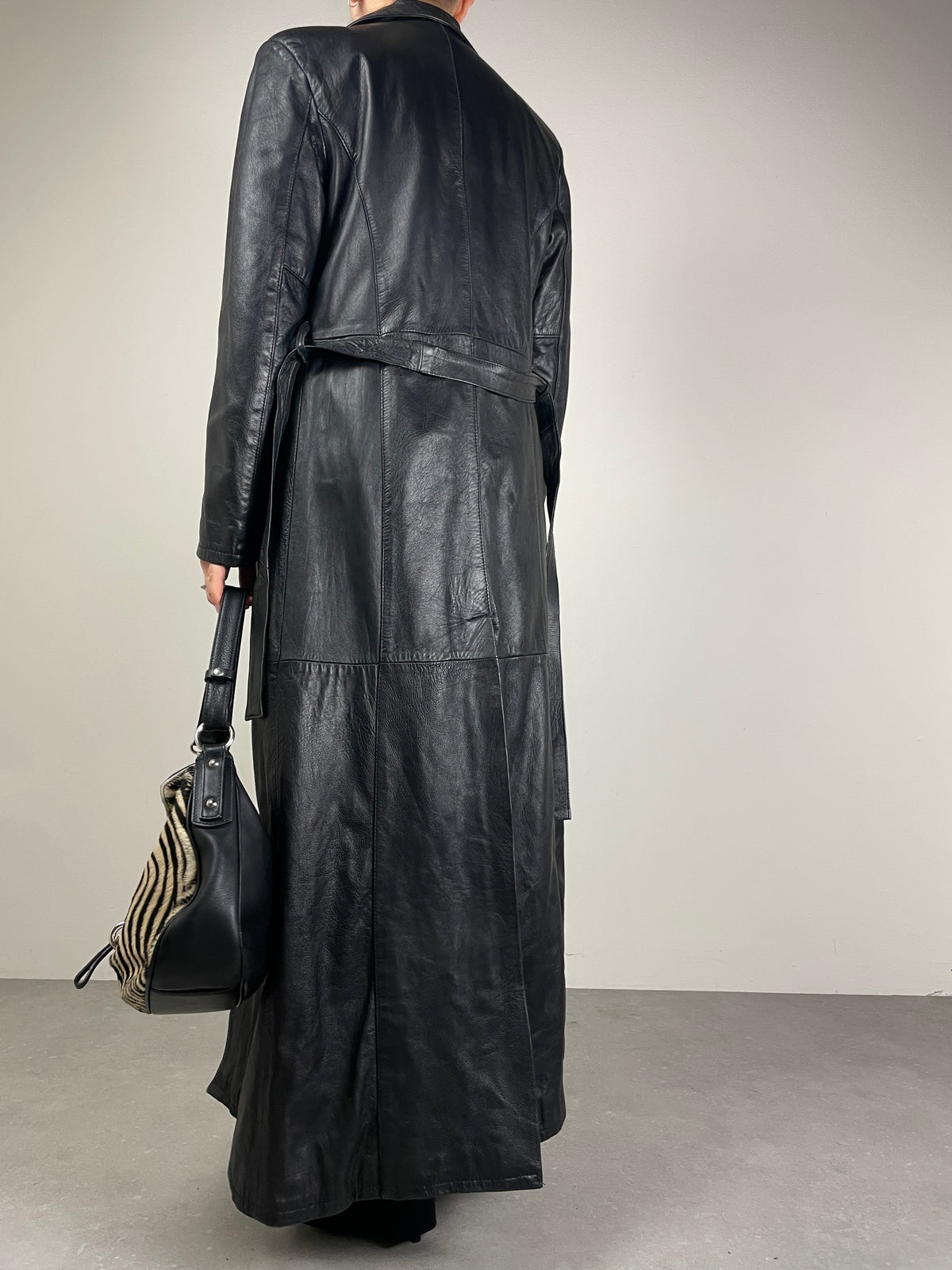 Trench lungo in vera pelle nero
