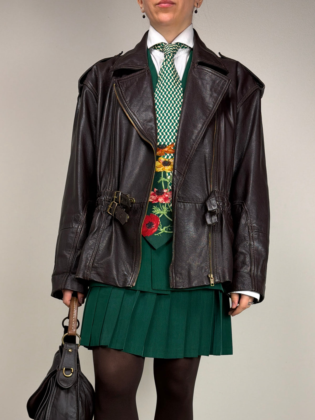 Giacca vintage in vera pelle marrone