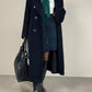 Cappotto a doppiopetto lungo blu in lana made in Italy