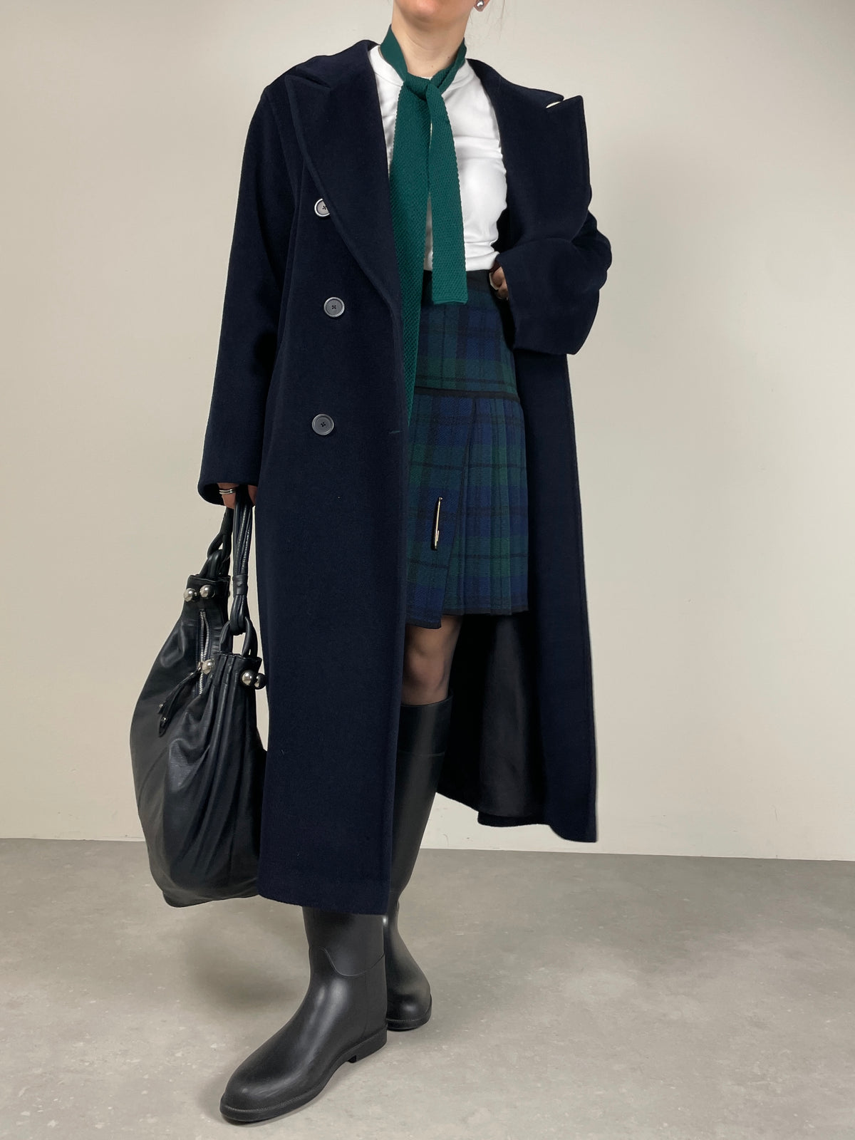 Cappotto a doppiopetto lungo blu in lana made in Italy