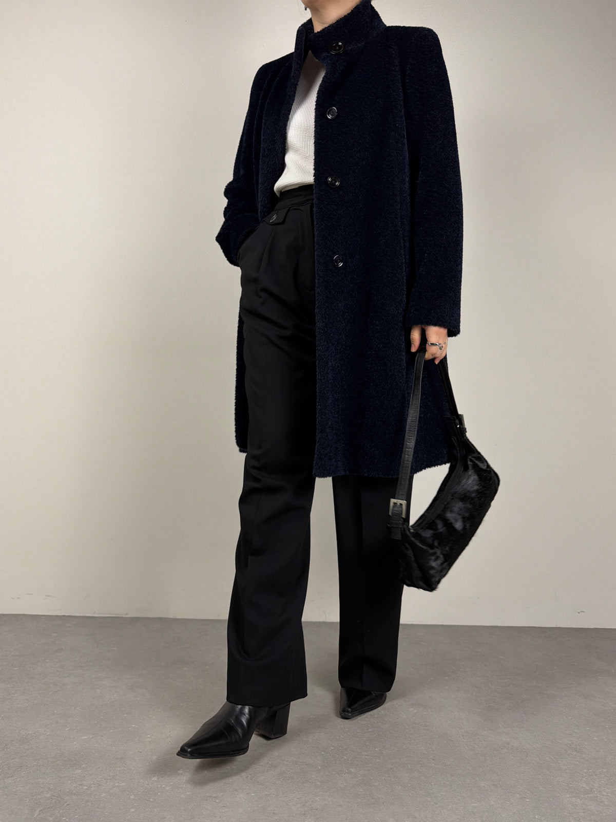 Cinzia Rocca Icon cappotto blu in alpaca e lana