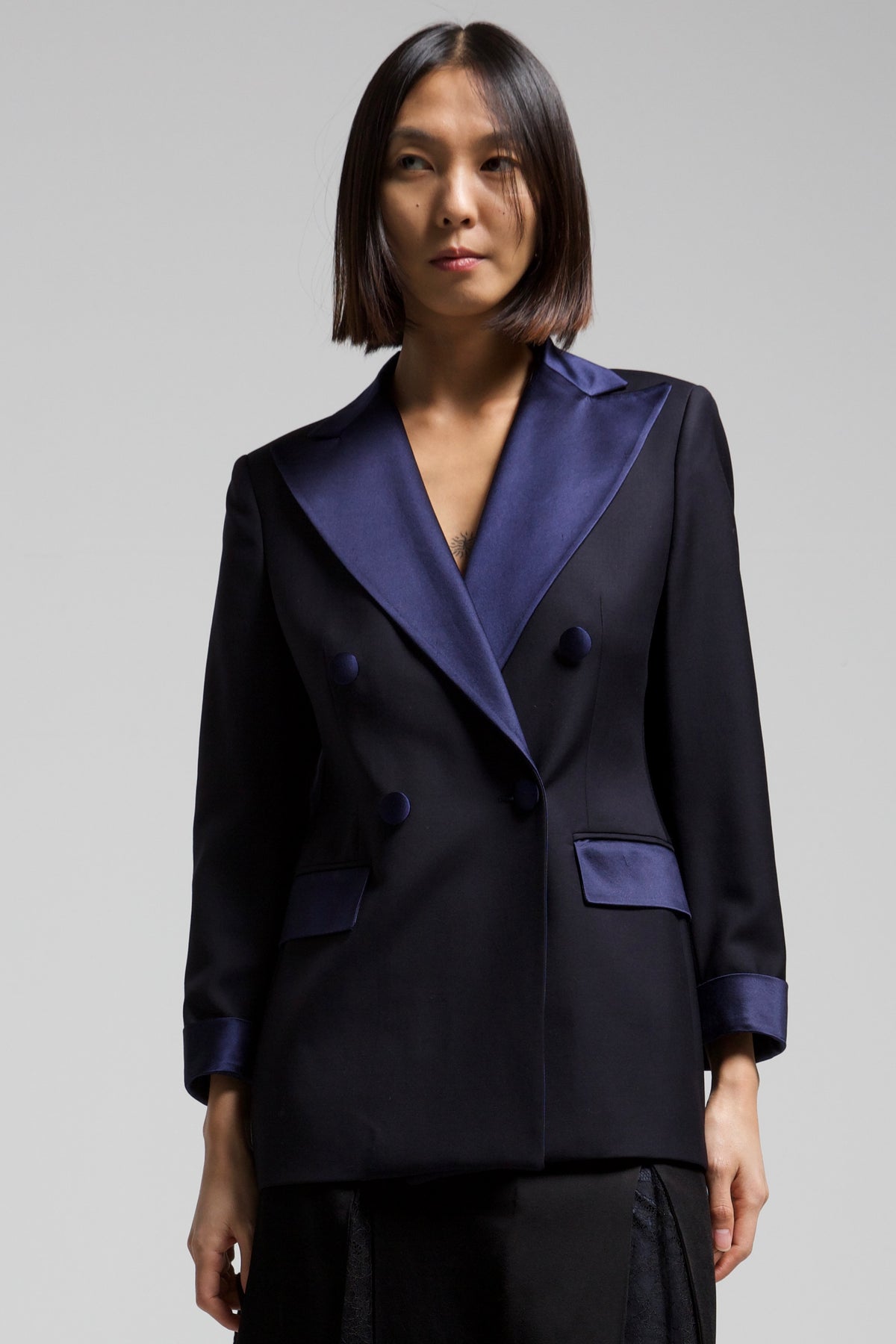 Blazer smoking vintage in lana blu