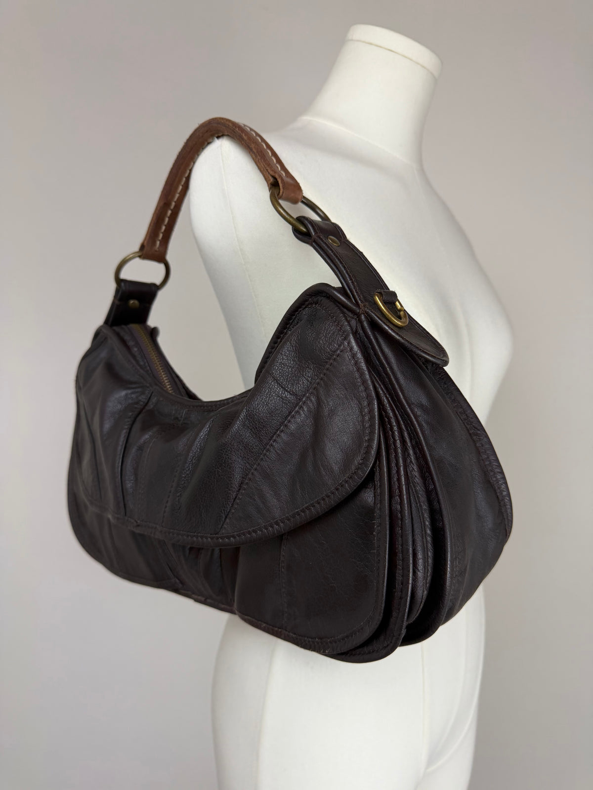 Borsa da spalla in vera pelle testa di moro
