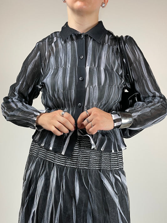 Camicia bicolor in tulle plissettato
