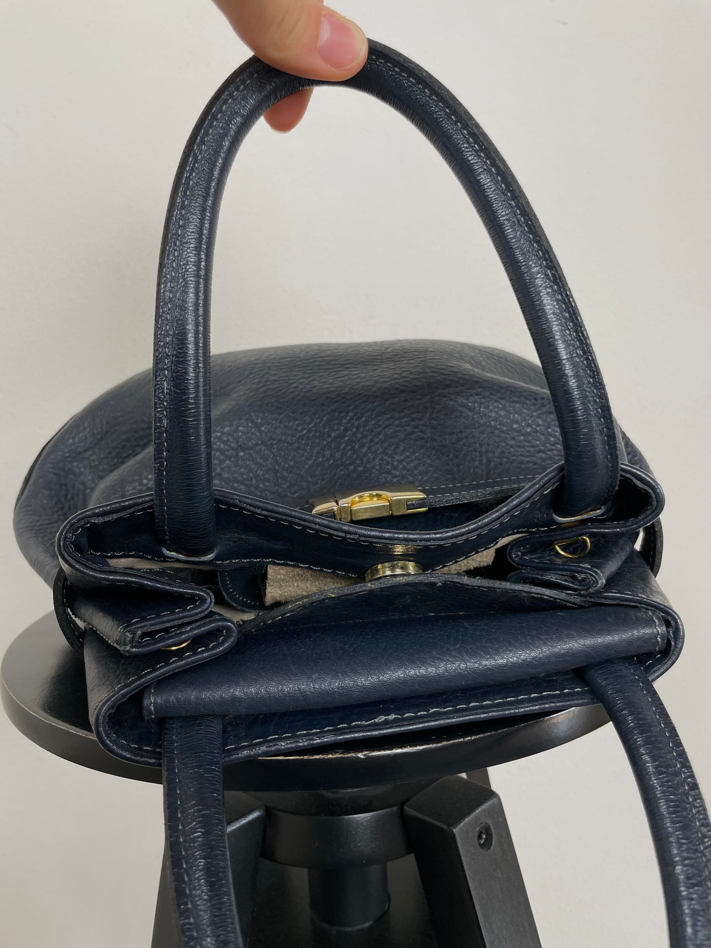 Blue leather handbag