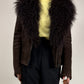 Shearling marrone con collo in pelliccia di Mongolia