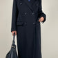 Cappotto a doppiopetto in lana, cashmere e ancora blu scuro