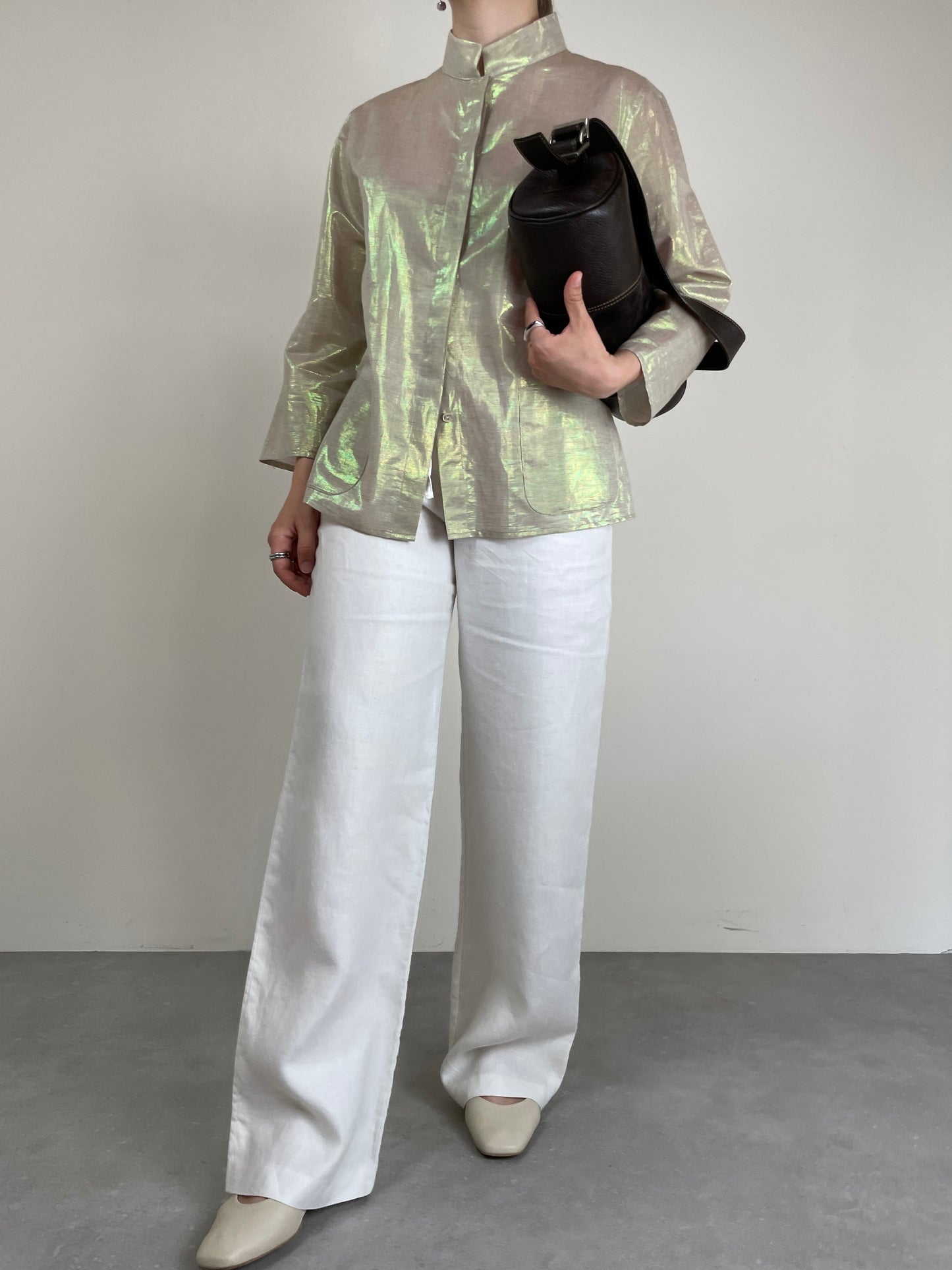 Camicia in misto cotone e lino con finitura iridescente