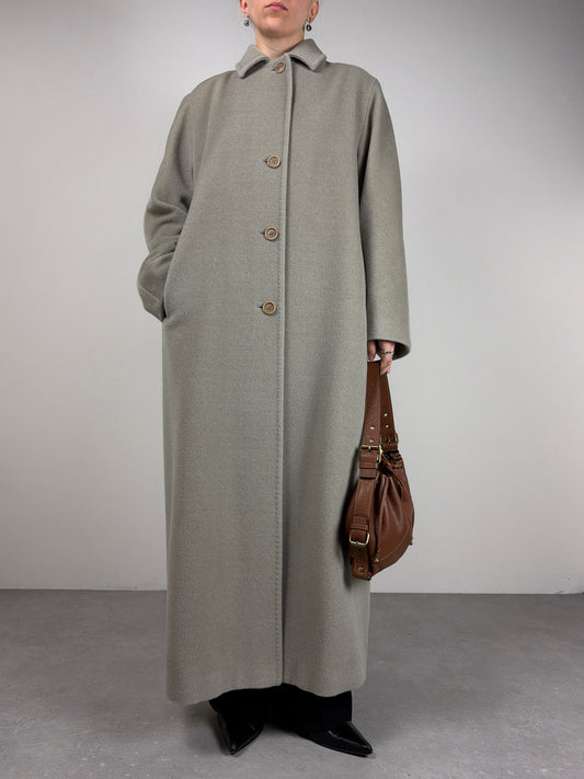 Cappotto lungo in pura lana vergine color grigio sabbia