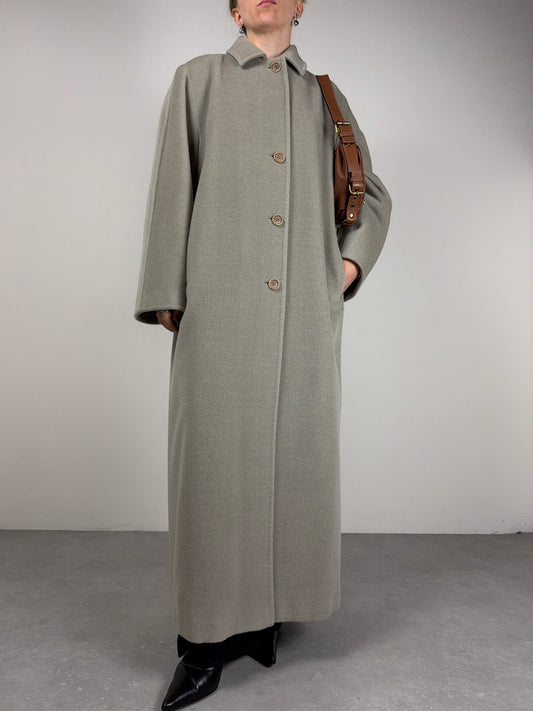 Cappotto lungo in pura lana vergine color grigio sabbia