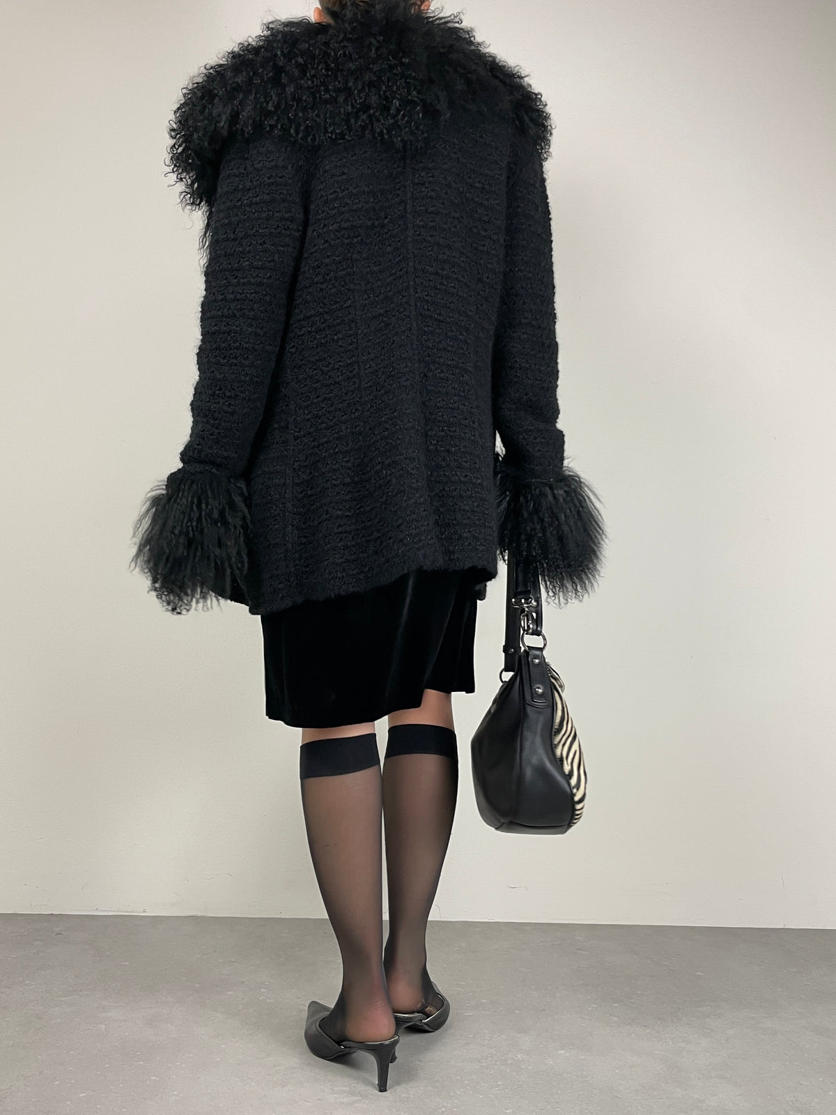 GENNY cardigan in misto mohair e seta con pelliccia Mongolia
