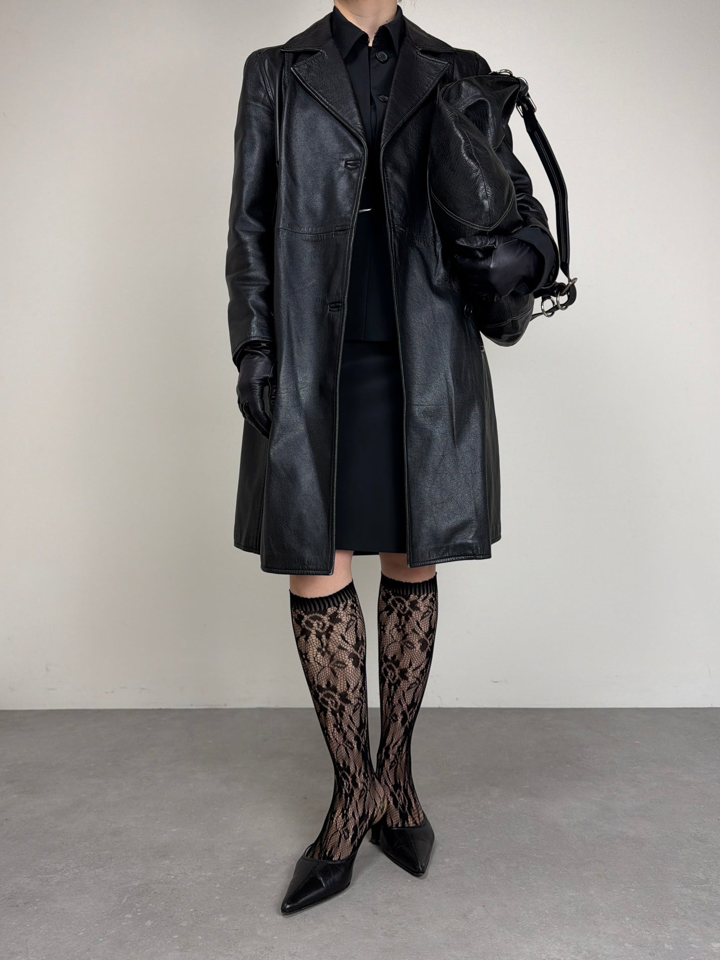 Trench vintage in vera pelle a doppiopetto
