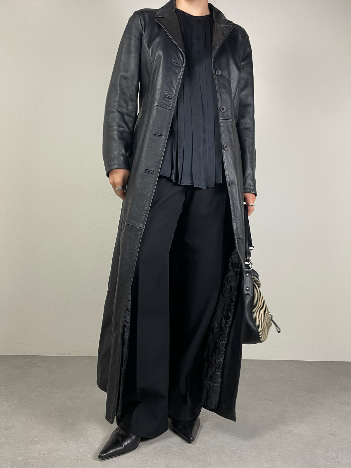 Trench lungo in vera pelle nero