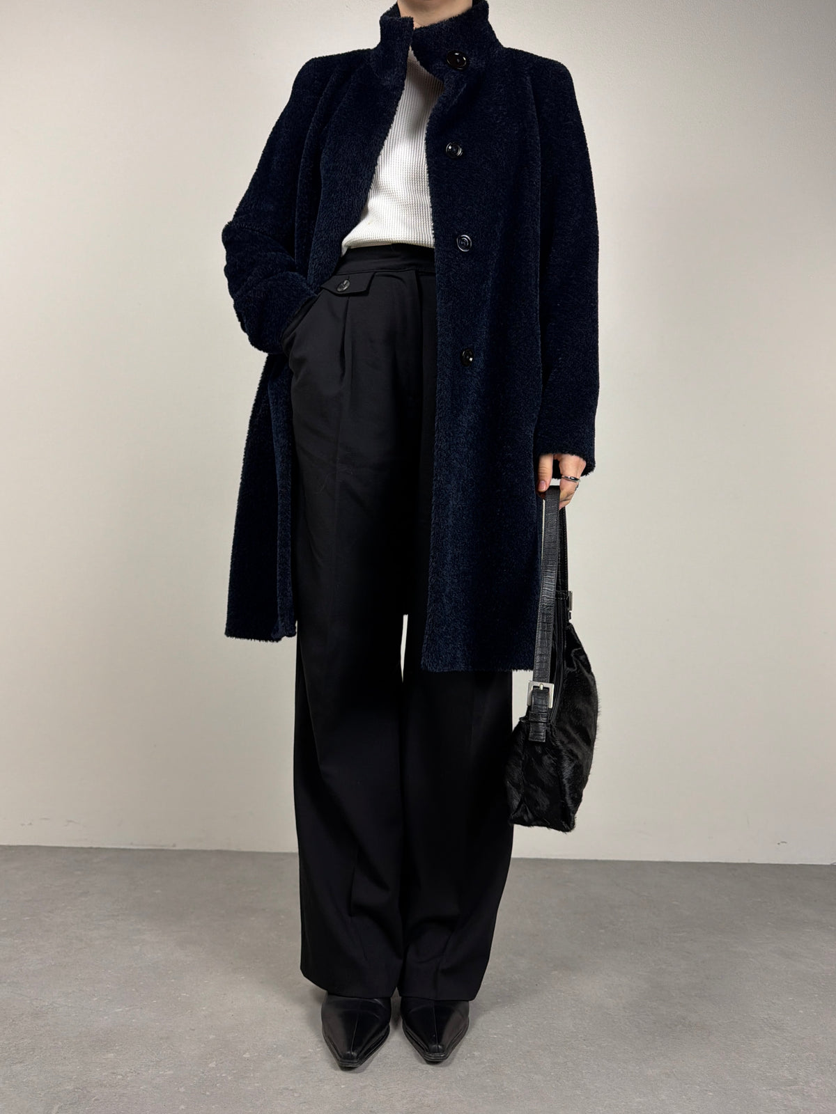 Cinzia Rocca Icon cappotto blu in alpaca e lana