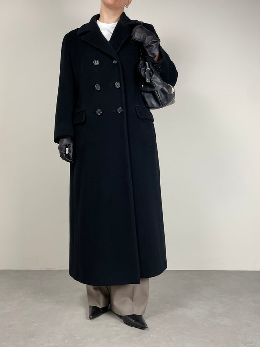 Cappotto lungo doppiopetto in beaver di lana, cashmere e angora