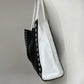 Shopper in vera pelle nera con inserti bianchi
