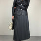 Blazer in vera pelle blu notte con bottoni in madreperla
