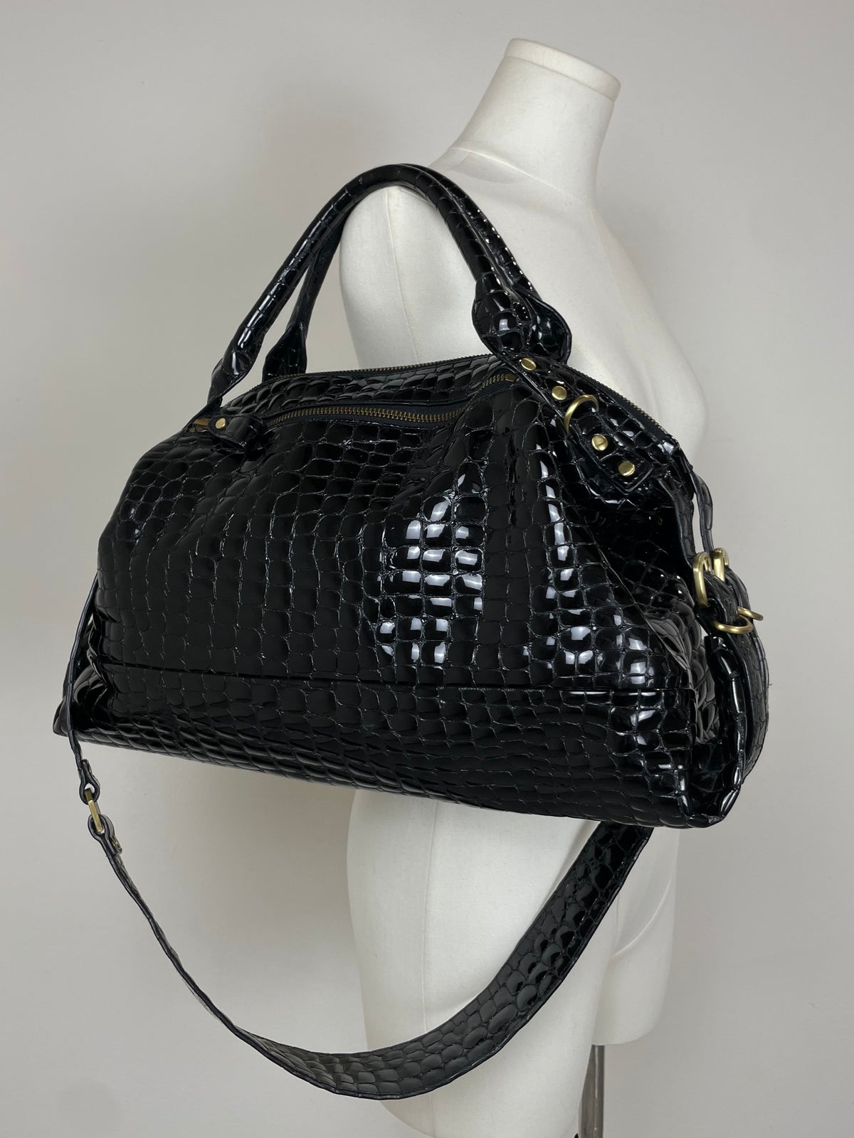 Borsa in vera pelle effetto coccodrillo lucido