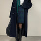 Cappotto a doppiopetto lungo blu in lana made in Italy