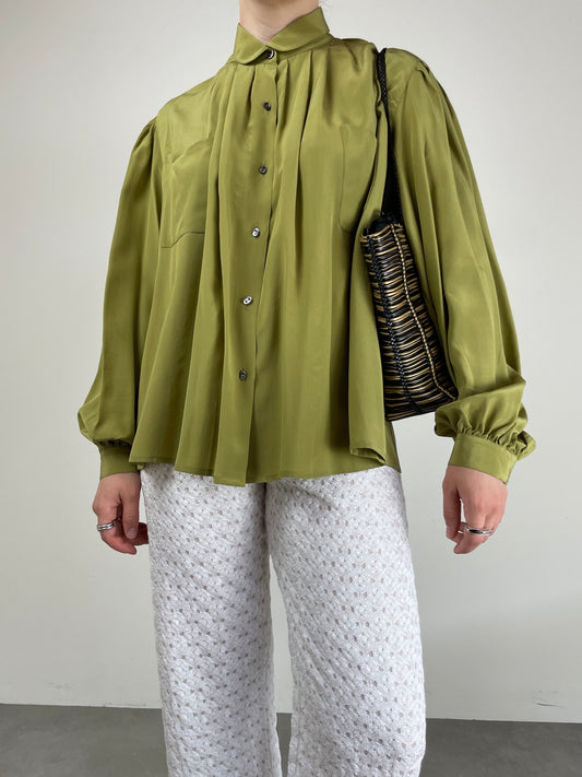 Camicia in pura seta verde oliva