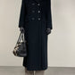 Cappotto lungo doppiopetto in beaver di lana, cashmere e angora
