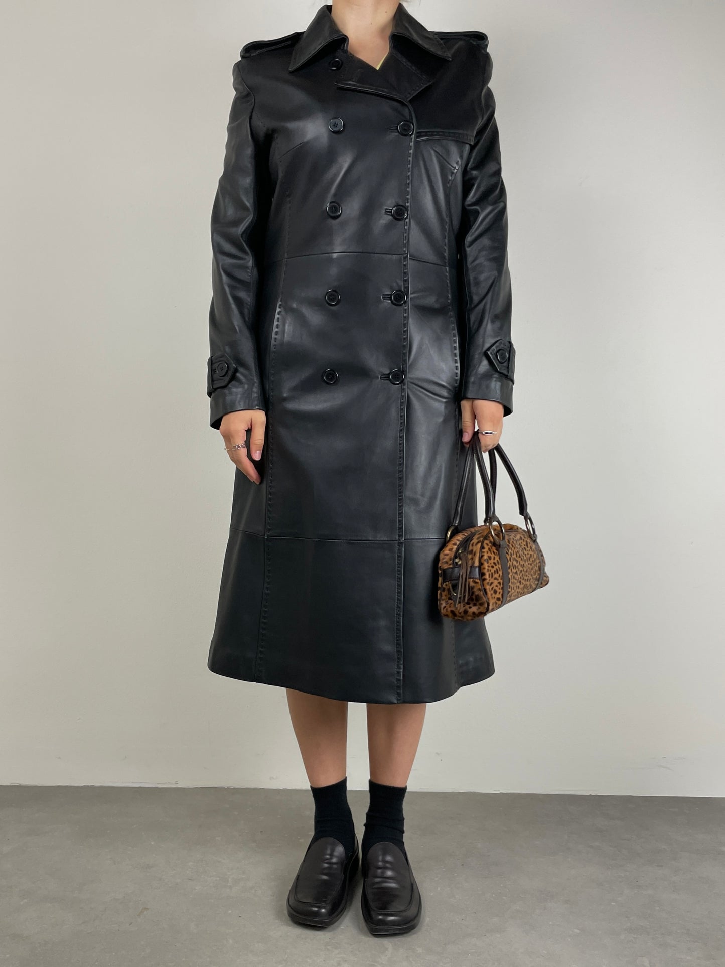 Trench vintage vera pelle nera