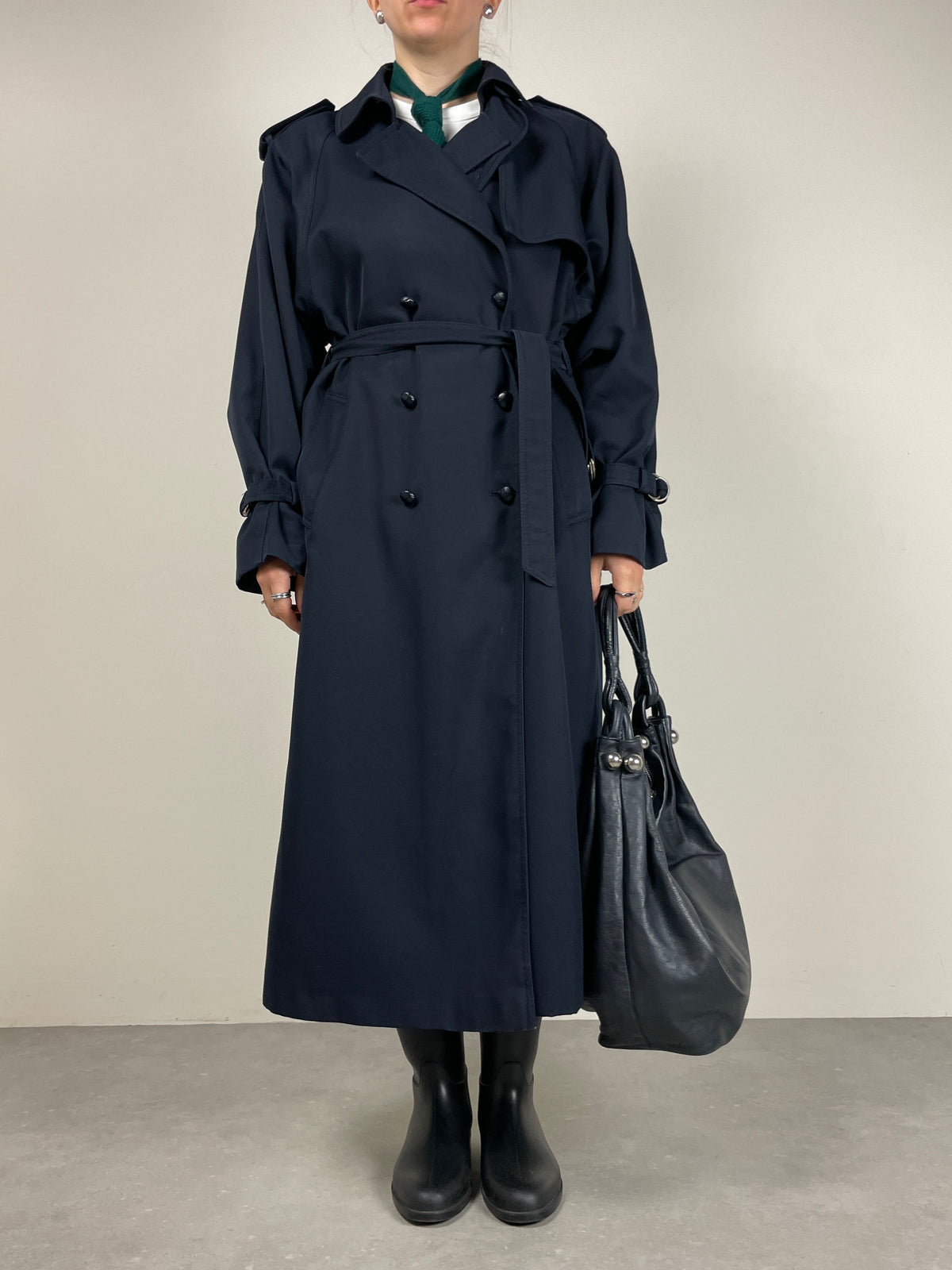 Trench blu con gilet tartan staccabile
