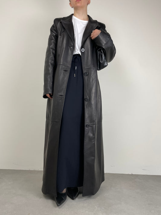 Trench lungo in vera pelle