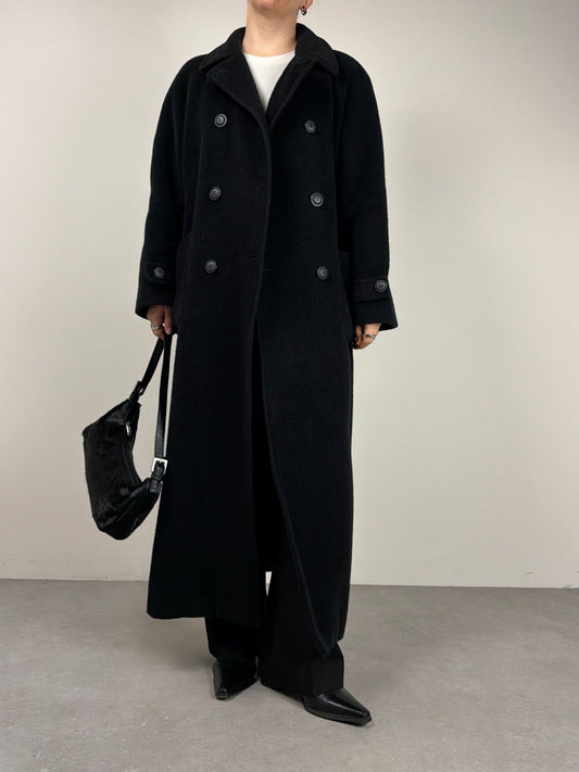 Cappotto vintage lungo in lana color nero