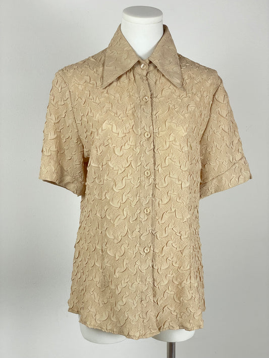 Camicia beige in tessuto crinkle