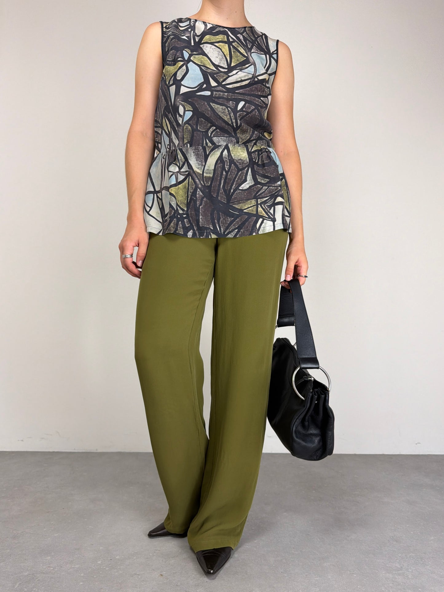 Pantalone vintage in seta verde oliva